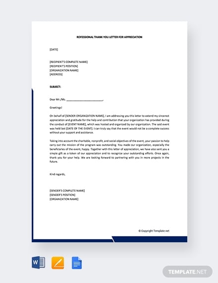 Appreciation Letter Templates - Google Docs, MS Word, Pages, PDF