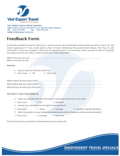 professional travel agency feedback form template