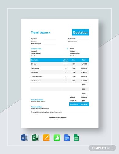 7+ Travel Quote Templates - Excel, Word, Numbers, Pages ...