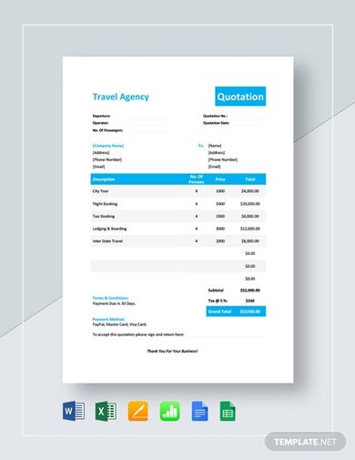 7+ Travel Quote Templates - Excel, Word, Numbers, Pages