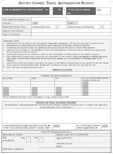 professional travel request form template