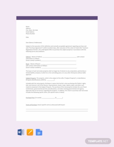 professional real estate letter of intent template