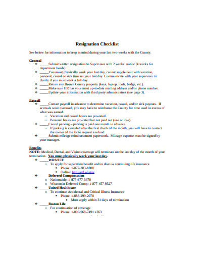 proffesional resignation checklist template