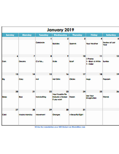 project calendar sample