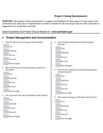 project-closing-questionnaire-template