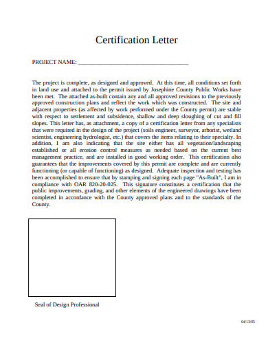 project completion certificate letter