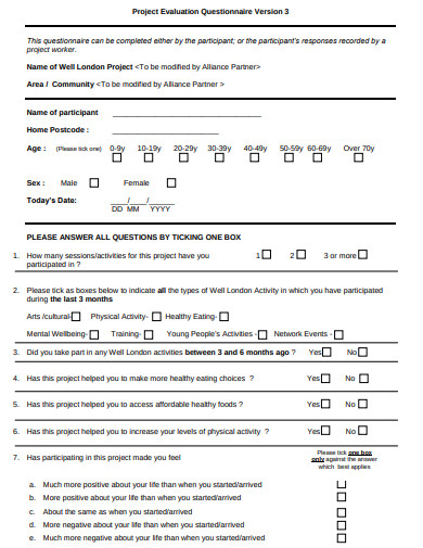 samples of questionnaire for research project