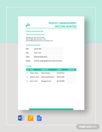 project management meeting minutes template