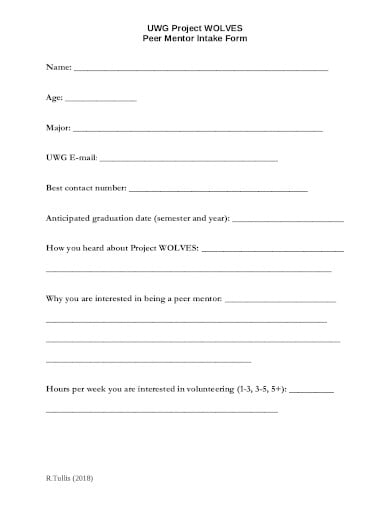 project mentor intake form template