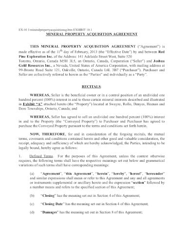 property acquisition agreement template
