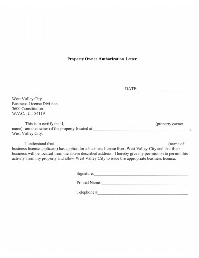 property owner authorization letter template