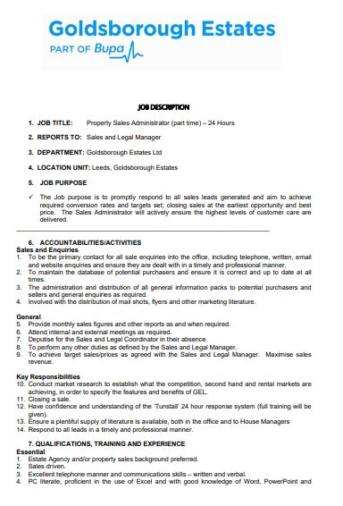 property sales administrator job description template