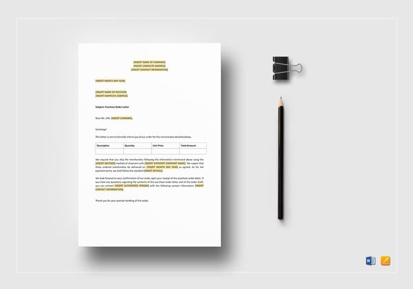 purchase order letter template