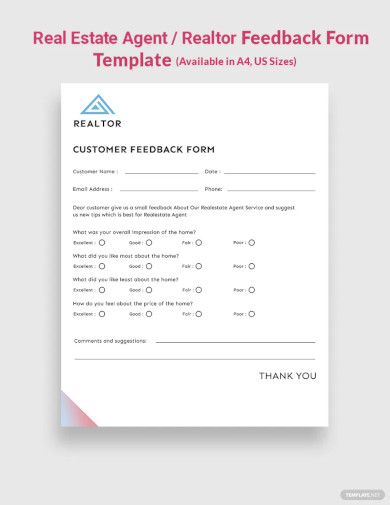 real estate agent realtor feedback form template