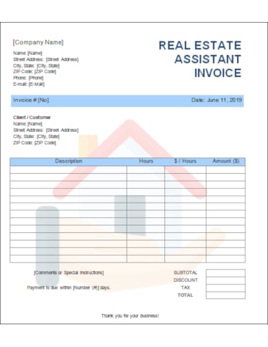 real estate assistant invoice template example