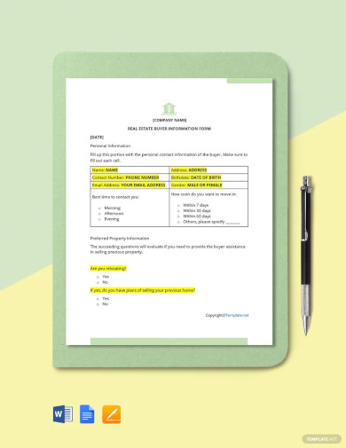 real estate buyer information form template