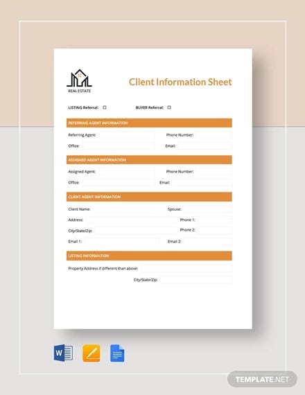 Free 17 Printable Client Information Sheet Templates Free Word Pdf Apple Pages Google Docs Numbers Google Sheets Documents Download Free Premium Templates