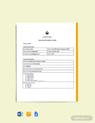 real estate contact form template