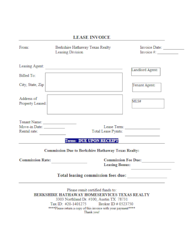 real estate lease invoice