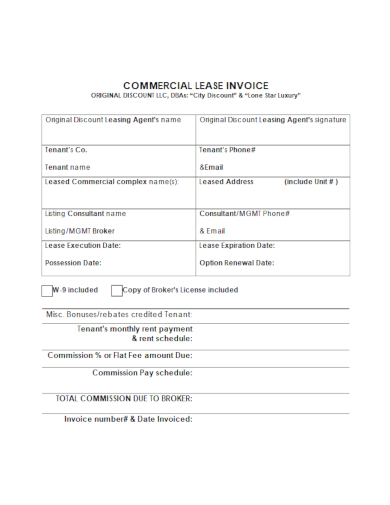 real estate lease invoice layout