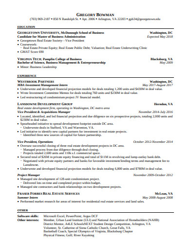 real estate resume in pdf