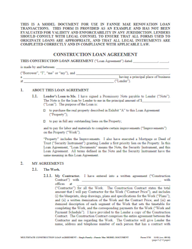 renovation and construction loan agreement template