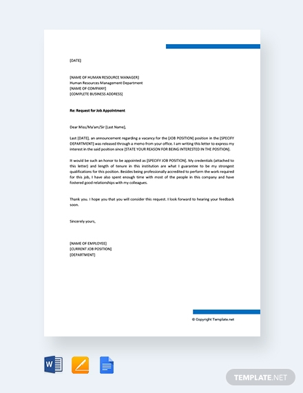 request for job appointment letter sample