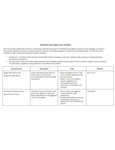 research description and timeline template