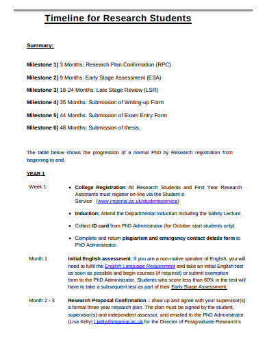 research timeline for student