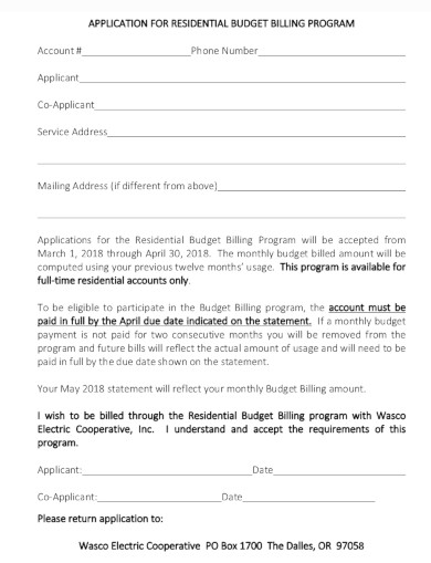 residential budget billing form in pdf