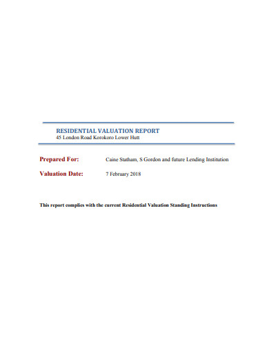 residential valuation report example