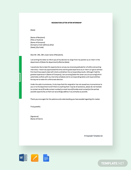 Sample Resignation Letter Templates - Google Docs, MS Word, Pages, PDF ...