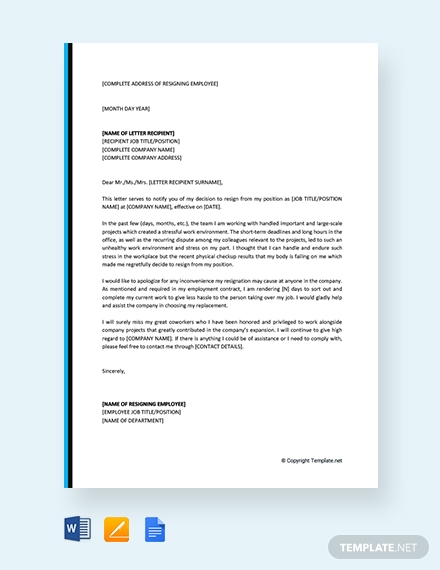 Sample Resignation Letter Templates - Google Docs, Ms Word, Pages, Pdf