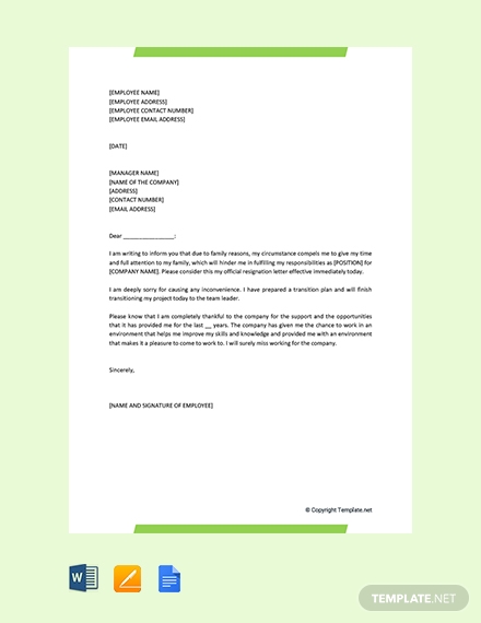 Sample Resignation Letter Templates - Google Docs, MS Word, Pages, PDF