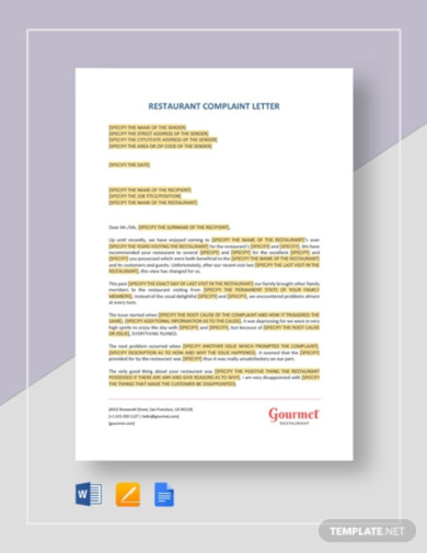 restaurant complaint letter templates