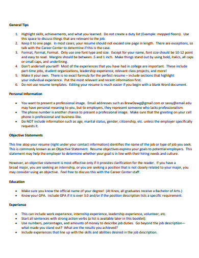 resume for work experience