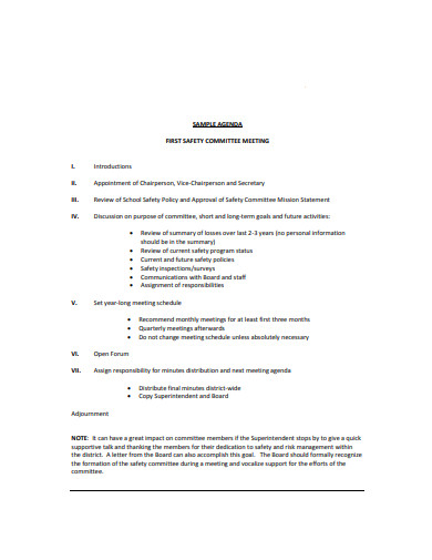 Safety Committee Agenda Sample