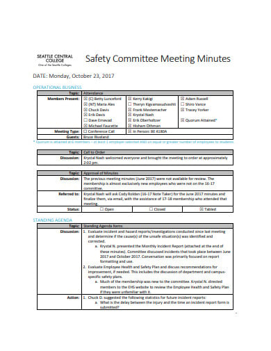 safety-committee-meeting-minutes