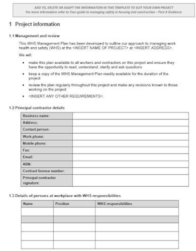safety construction action plan template