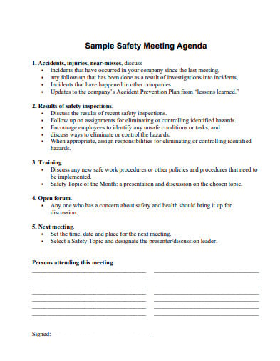saftey meeting agenda template