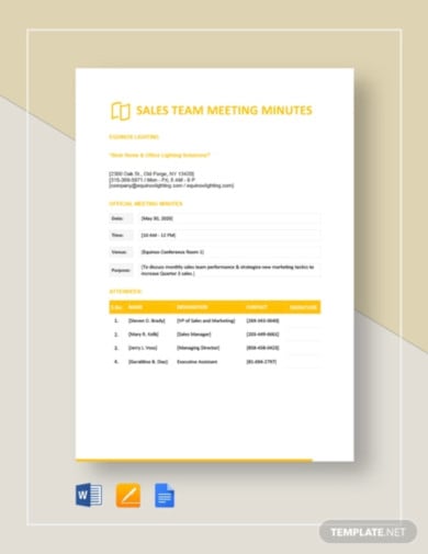 sales team meeting minutes template