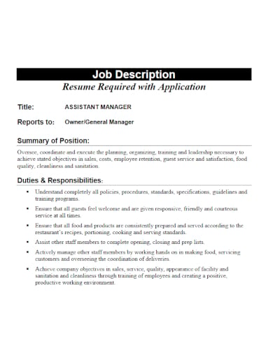 Assistant manager accountant job description