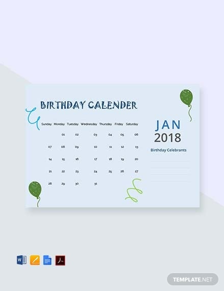 sample birthday calendar template