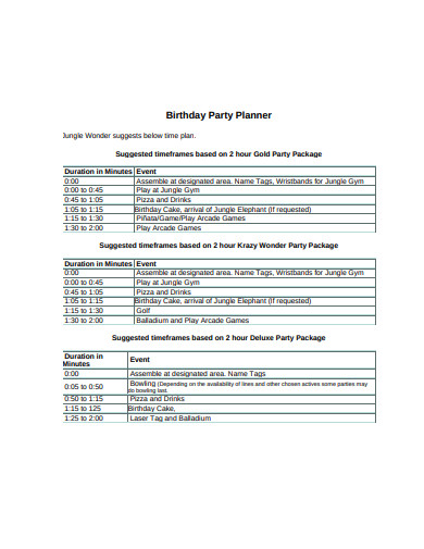 sample birthday planner template