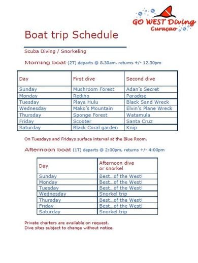 sample boat trip schedule