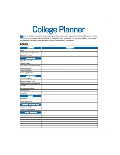 sample college planner example