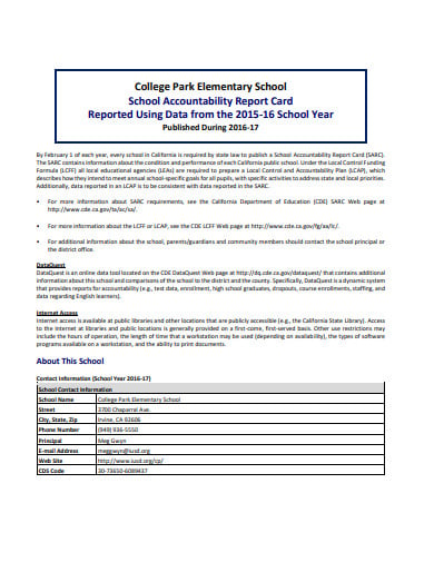 sample college report card template