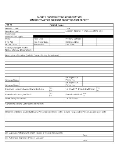 sample construction incident report