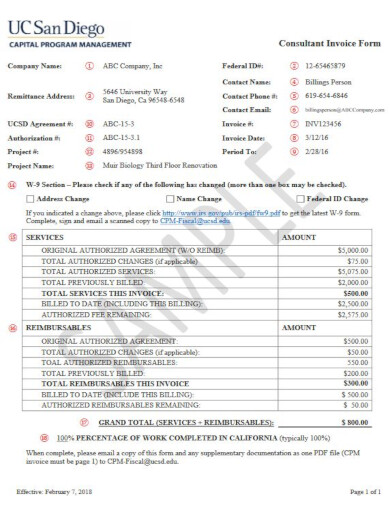 sample consultant invoice form