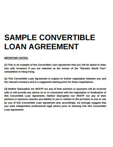 sample convertible loan agreement